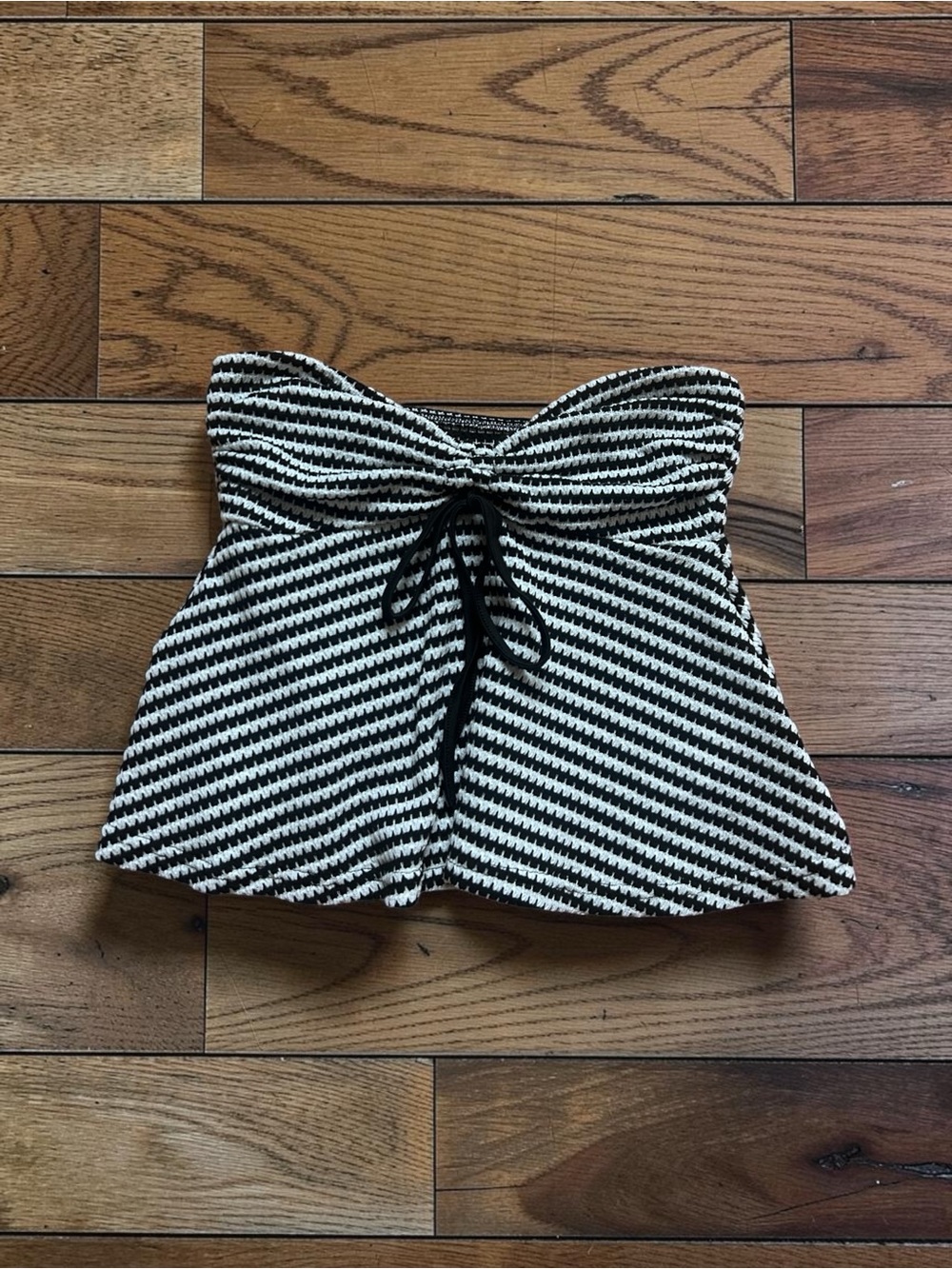 SHEIN Women’s Black White Striped Strapless Peplum Tube Top Size S